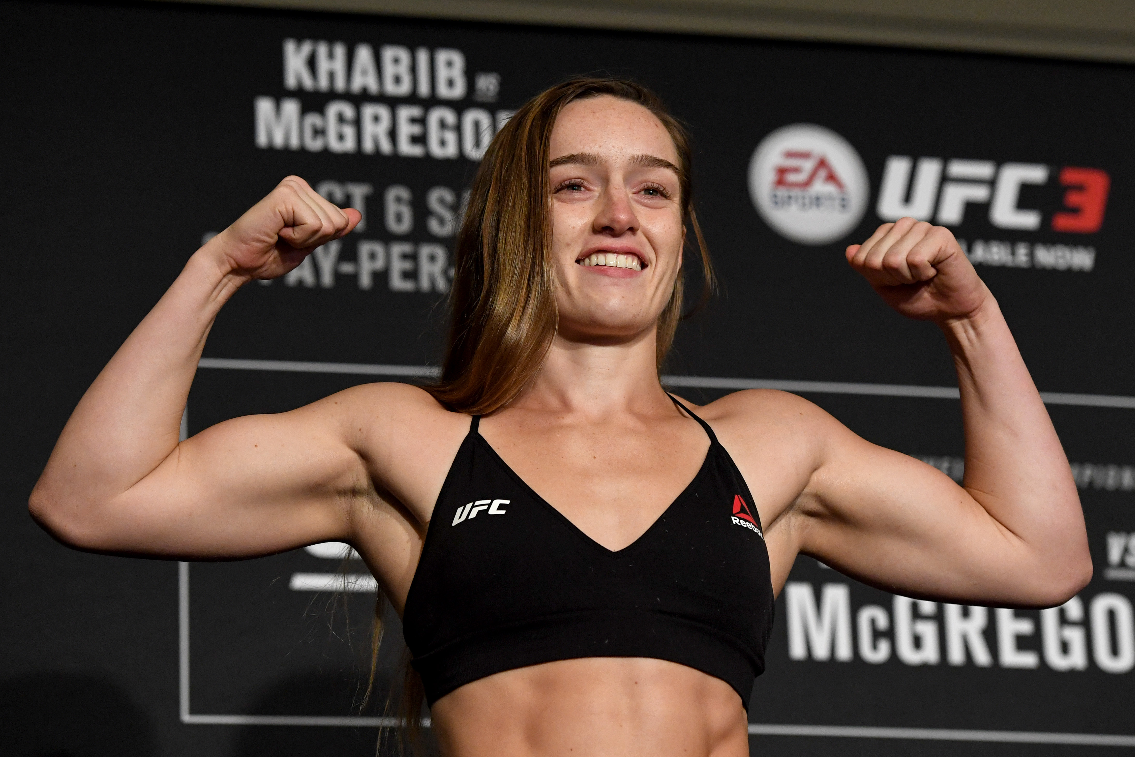 Aspen Ladd during the UFC 229 official weigh-ins at the Park MGM in Las Veg...